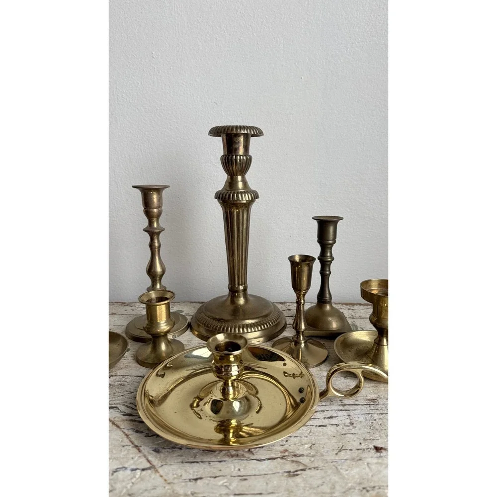 Vintage Brass Candlestick Holder Set Mixed Lot Portugal India Hong Kong 7pc